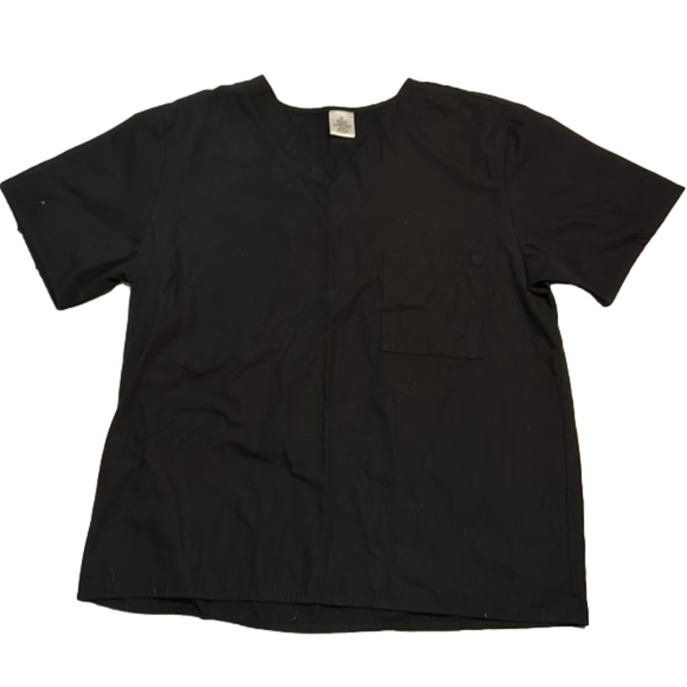 Black Plain Mens Scrubs Shirt Medium Short Sleeeve Top Only